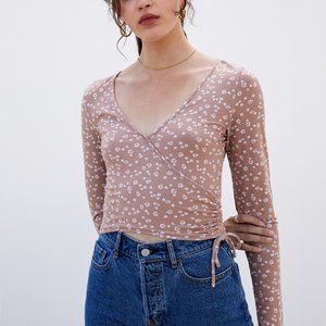 PacSun Me To We Side Cinch Surplice Top in NUDE size Medium